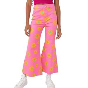 We the Free People Youthquake Printed Crop Flare Jean Floral Wide Leg Size 30